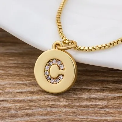 Charm Personal Pendant Necklace with Initial A-Z Zircon in Gold Color