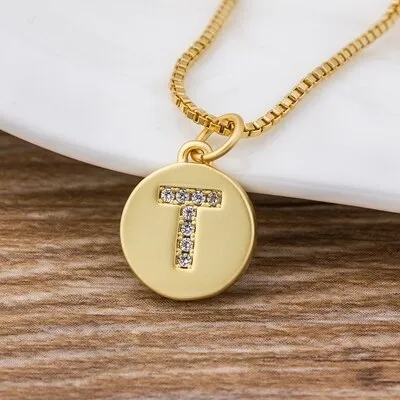 Charm Personal Pendant Necklace with Initial A-Z Zircon in Gold Color