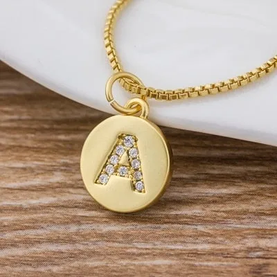 Charm Personal Pendant Necklace with Initial A-Z Zircon in Gold Color