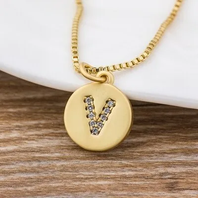 Charm Personal Pendant Necklace with Initial A-Z Zircon in Gold Color