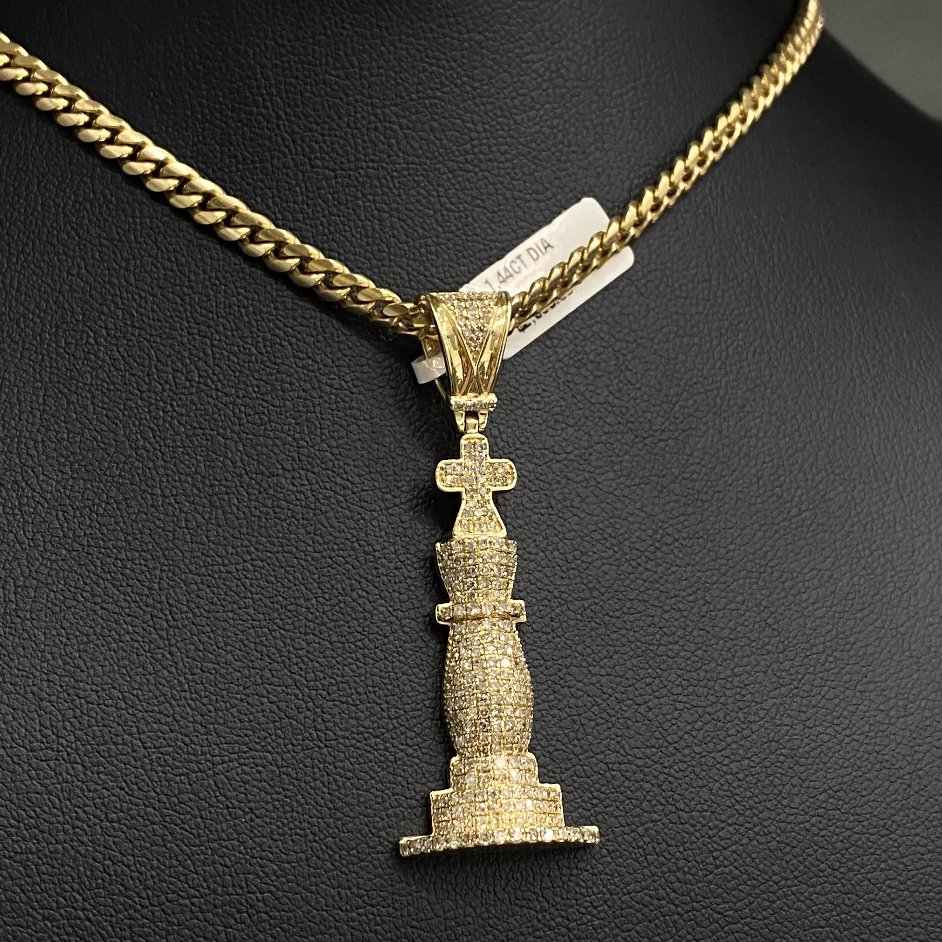 Chess King Pendant 14K Yellow Gold With Diamond / 1.44Ct Dia/ 7gr