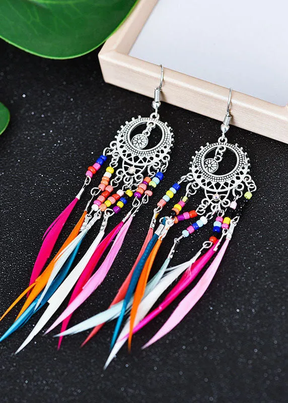 Chic Multicolour Feather Tassel Metal Drop Earrings HE1006