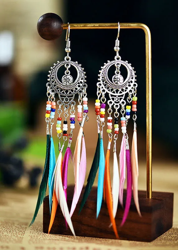 Chic Multicolour Feather Tassel Metal Drop Earrings HE1006