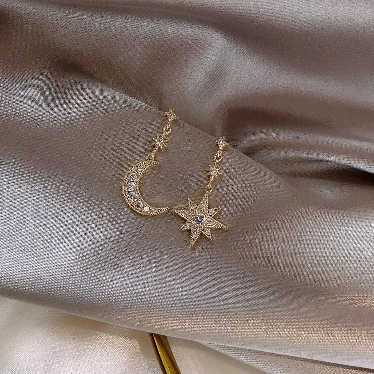 Chic Rhinestone Moon Star Dangle Earrings