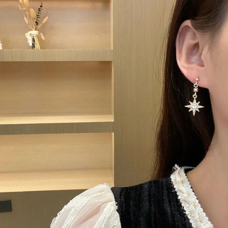 Chic Rhinestone Moon Star Dangle Earrings