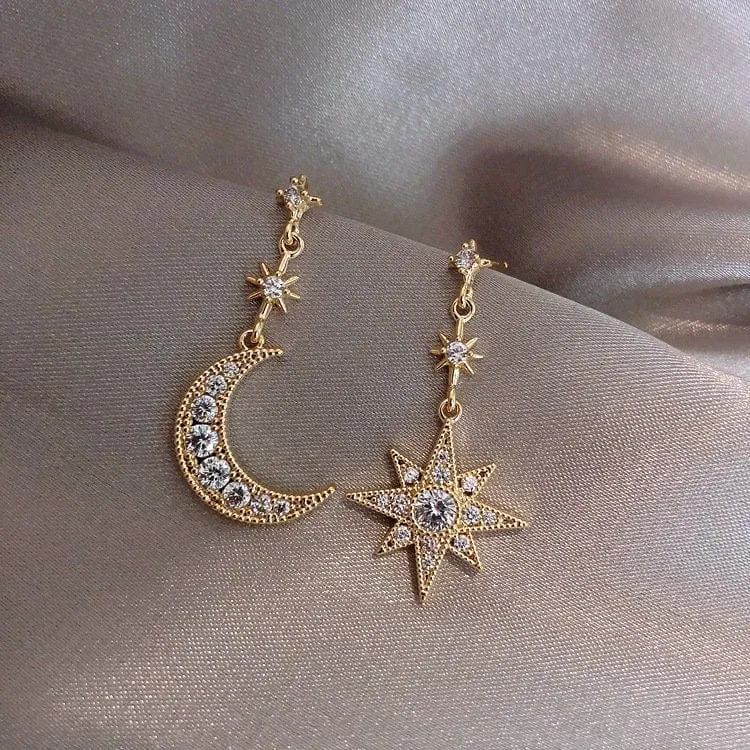 Chic Rhinestone Moon Star Dangle Earrings