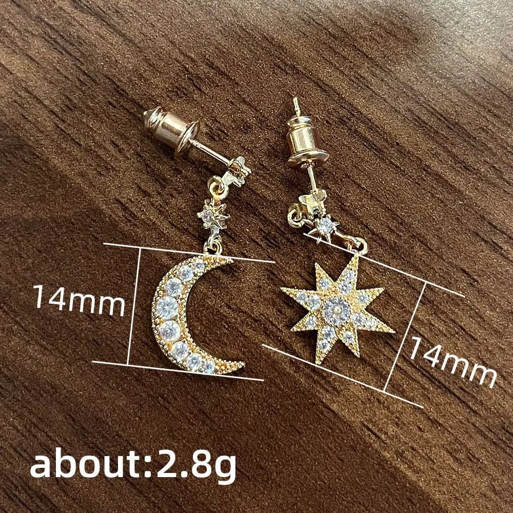 Chic Rhinestone Moon Star Dangle Earrings