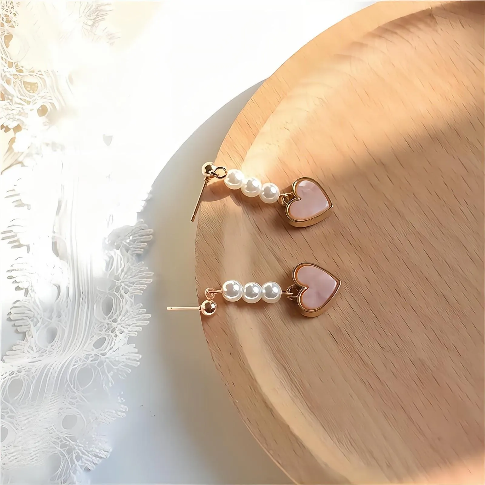 Chic Sweet Pearl Heart Dangle Earrings