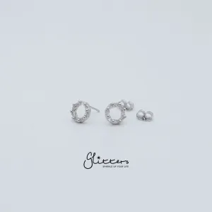 Circle Hollow Cubic Zirconia Stud Earrings with Sterling Silver Post