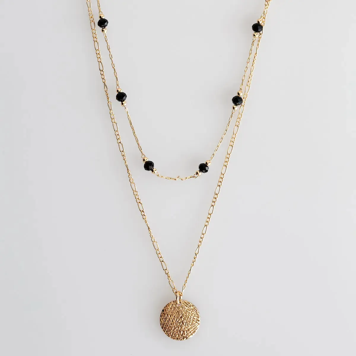 Coin Bead Double Necklace Black