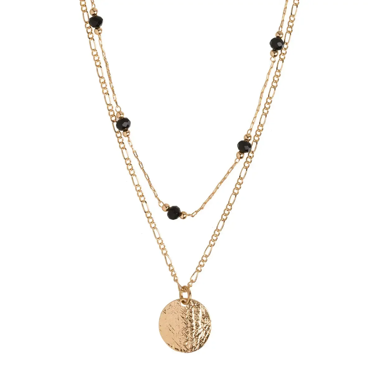 Coin Bead Double Necklace Black