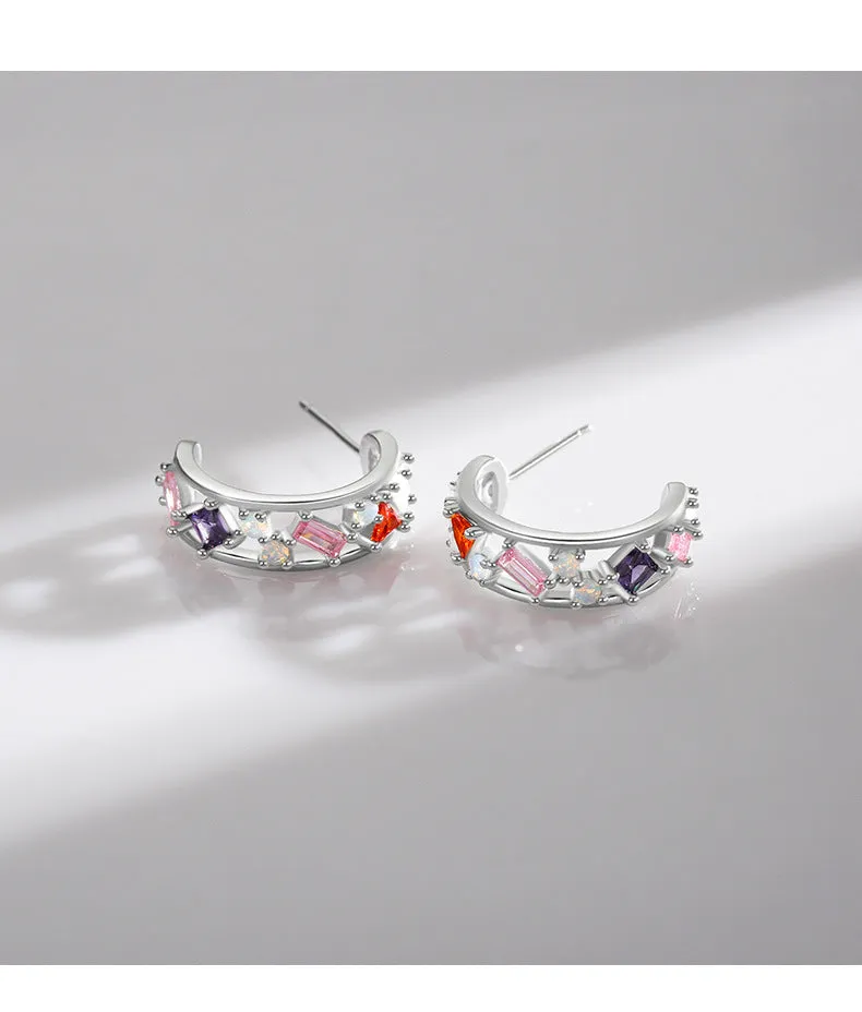 Colorful Zircon Sterling Silver Earrings: Fashionable and Unique