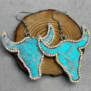 Cowhide Steer Earrings with Rhinestones