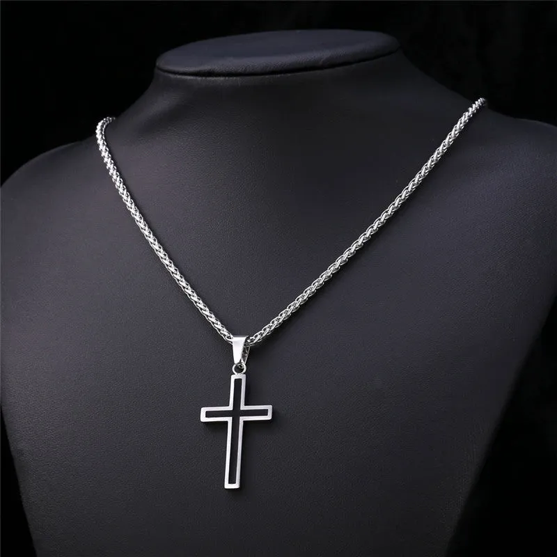 Cross Necklace For Men Jewelry Trendy Gold Plated Stainless Steel Religious Christian Black Cross Pendant & Necklace