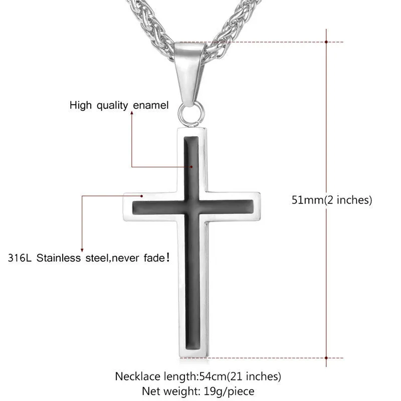 Cross Necklace For Men Jewelry Trendy Gold Plated Stainless Steel Religious Christian Black Cross Pendant & Necklace