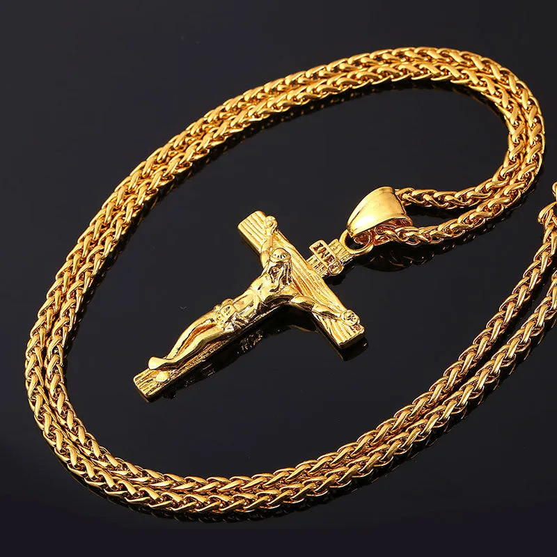 Cross Necklace Women/Men Stainless Steel Jewelry Trendy Gold Plated INRI Crucifix Jesus Piece Cross Pendant