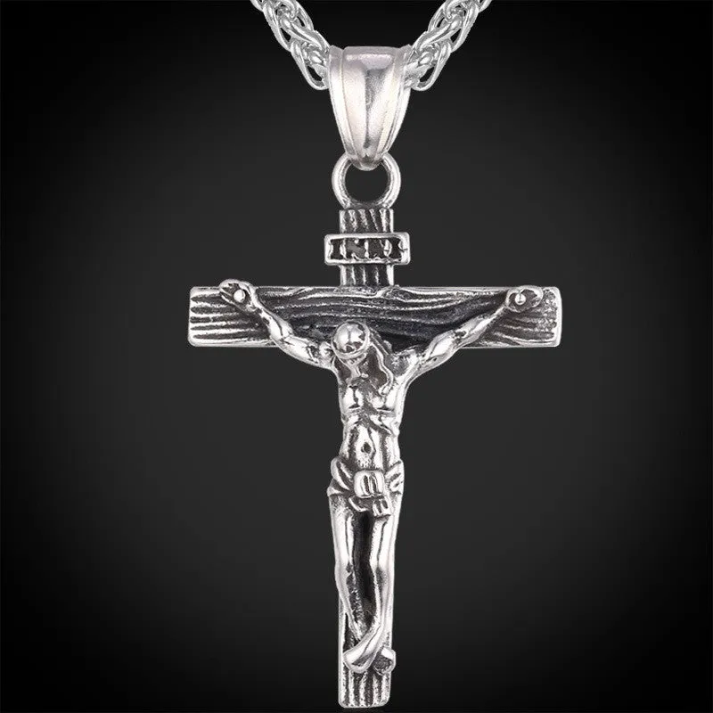 Cross Necklace Women/Men Stainless Steel Jewelry Trendy Gold Plated INRI Crucifix Jesus Piece Cross Pendant