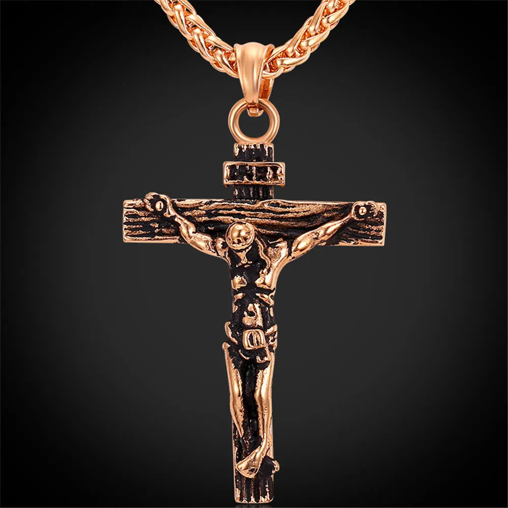 Cross Necklace Women/Men Stainless Steel Jewelry Trendy Gold Plated INRI Crucifix Jesus Piece Cross Pendant