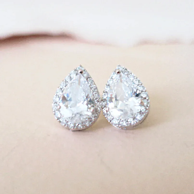 CZ Drop Stud Earrings