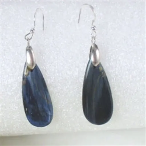 Dark Blue Pietersite Gemstone Handcrafted Teardrop Earrings