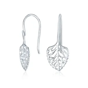 Delicate Filigree Leaf Dangle Earrings in Sterling Silver Nature-Inspired Jewelry