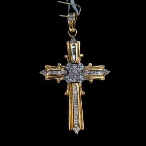 Diamond Cross Pendant 14K Yellow - White Gold / 9.5gr