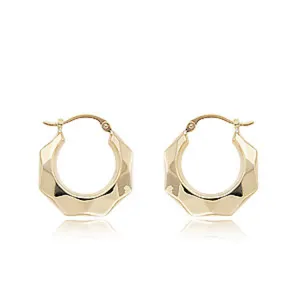 Diamond Cut Pattern Hoop Earrings, 14Kt