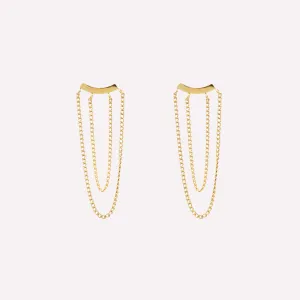 DOUBLE CHAIN DANGLE CLIP-ON EARRINGS IN GOLD