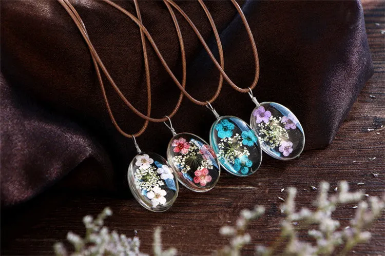 Dried Flower Pendant Necklaces