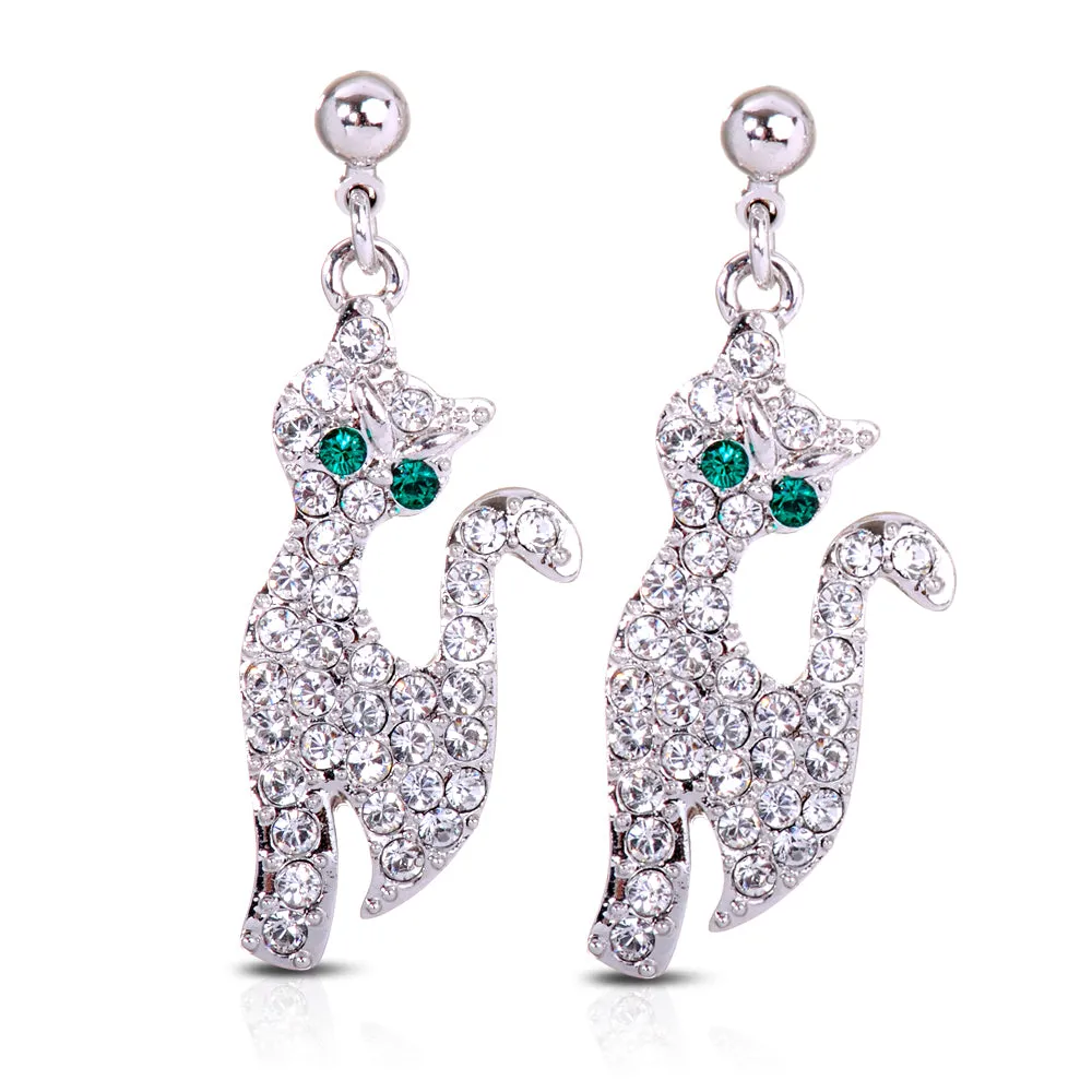 E7151 Parisian Chic Cat Rhodium Plated Swarovski Elements Crystal Earrings