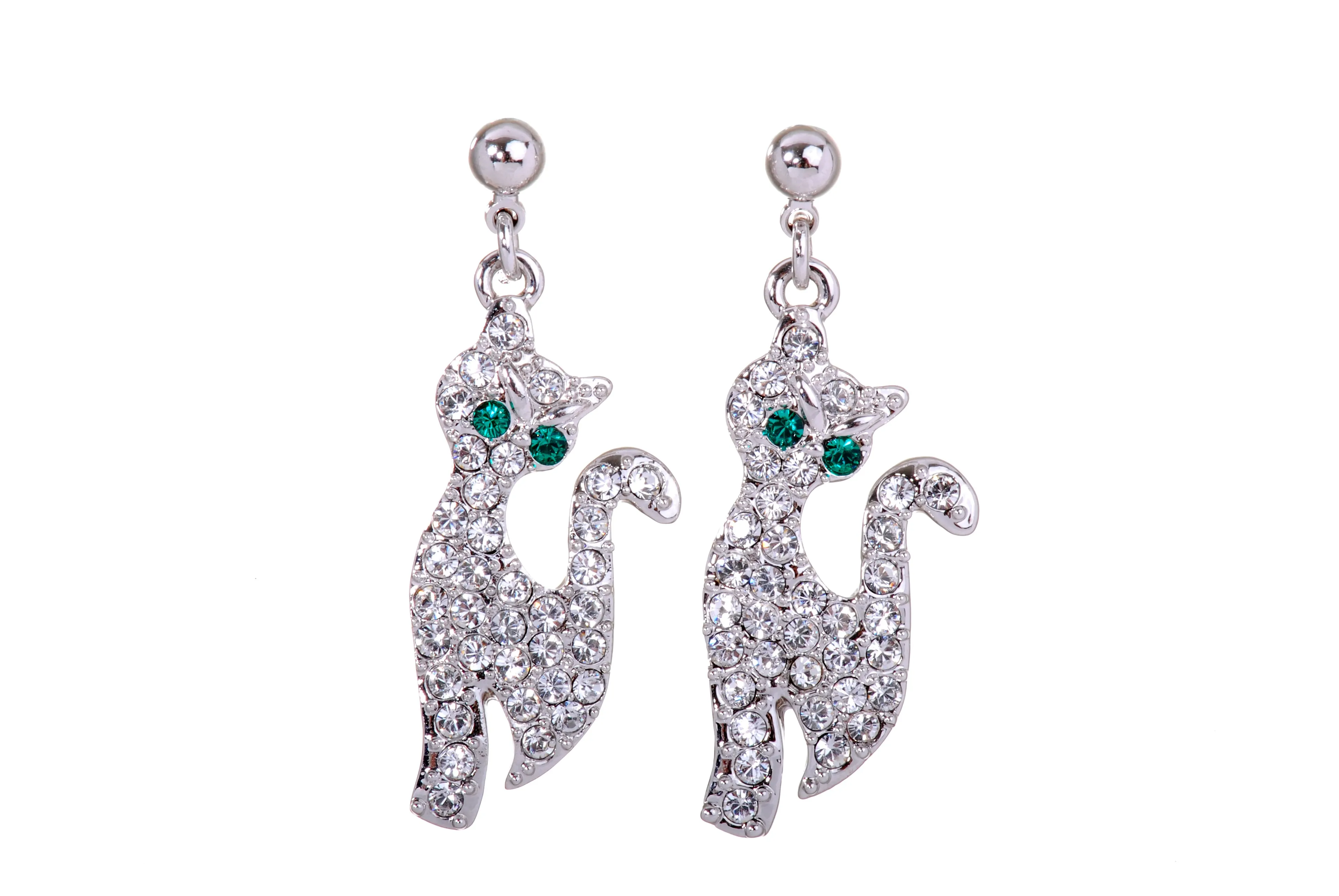 E7151 Parisian Chic Cat Rhodium Plated Swarovski Elements Crystal Earrings