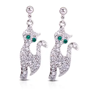 E7151 Parisian Chic Cat Rhodium Plated Swarovski Elements Crystal Earrings