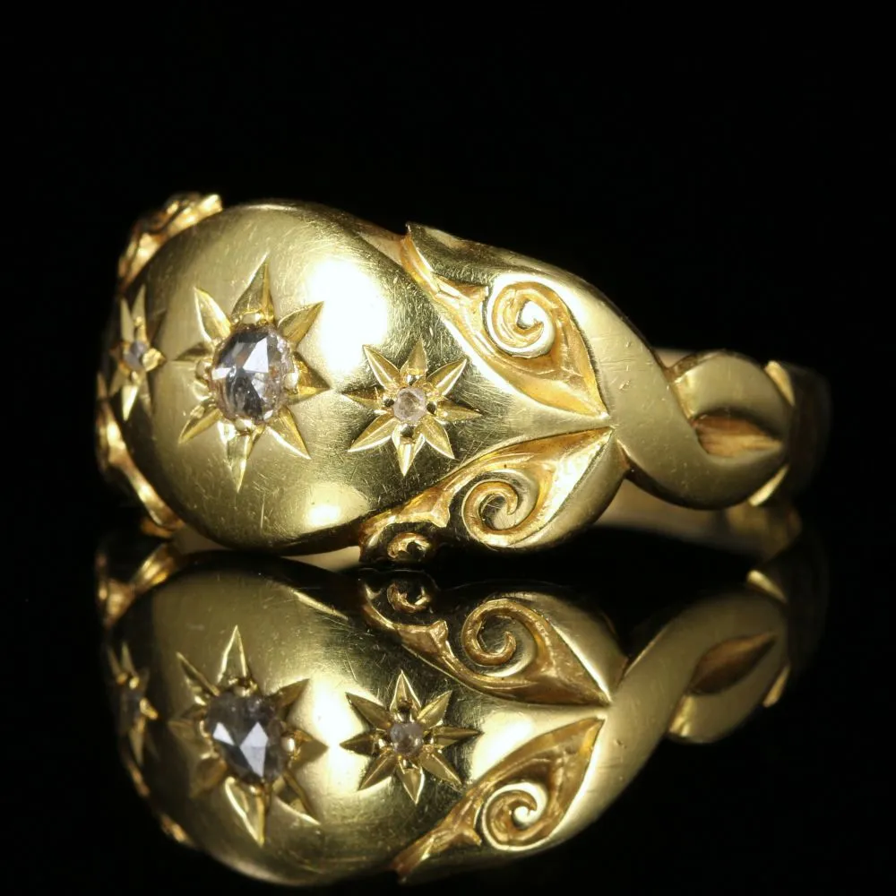 Edwardian Rose Cut Diamond Gypsy Ring Dated 1907 18Ct Gold