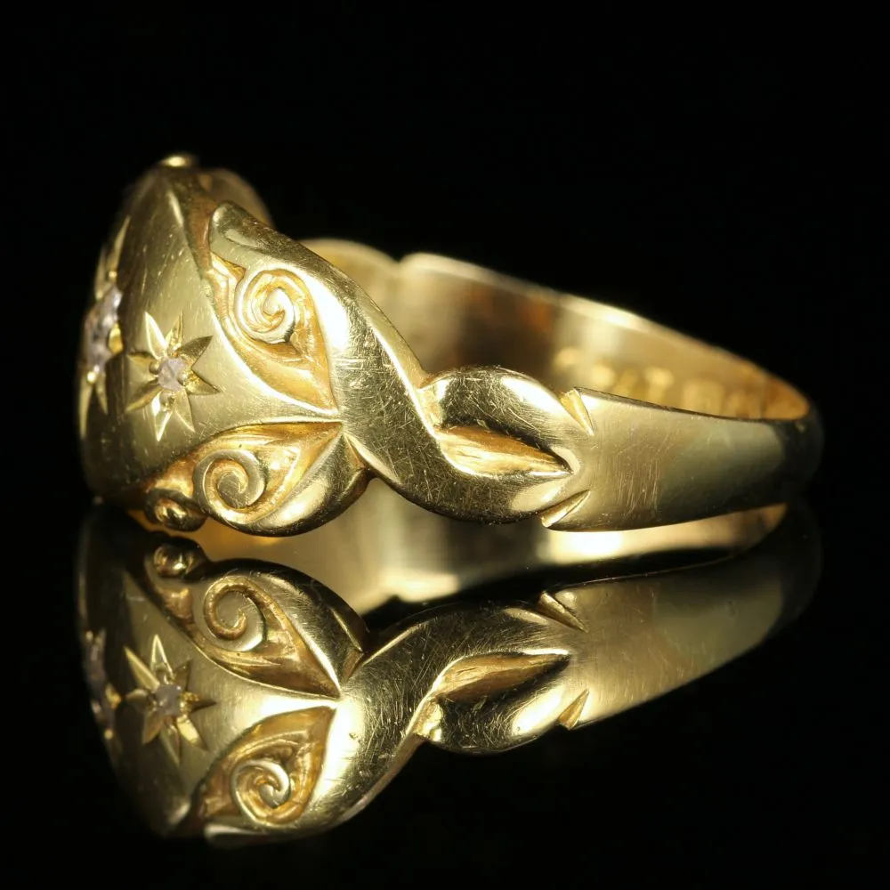 Edwardian Rose Cut Diamond Gypsy Ring Dated 1907 18Ct Gold