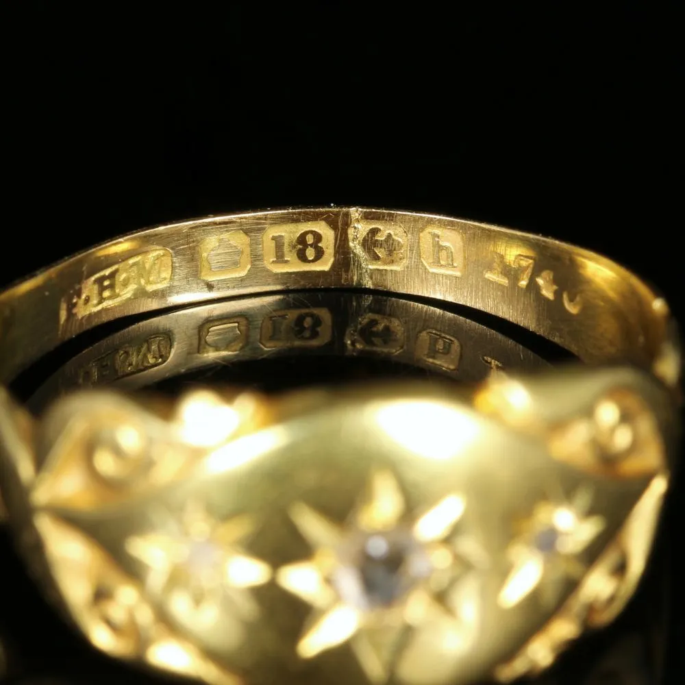 Edwardian Rose Cut Diamond Gypsy Ring Dated 1907 18Ct Gold