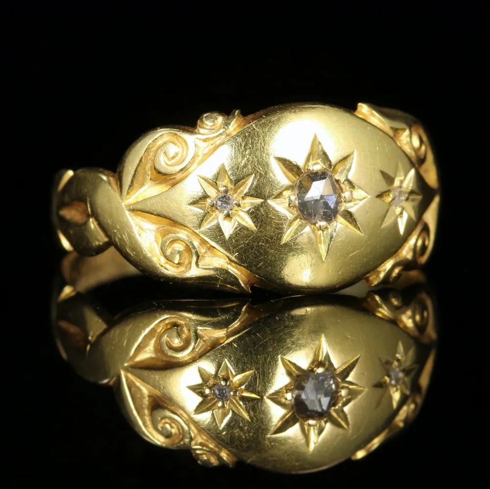 Edwardian Rose Cut Diamond Gypsy Ring Dated 1907 18Ct Gold