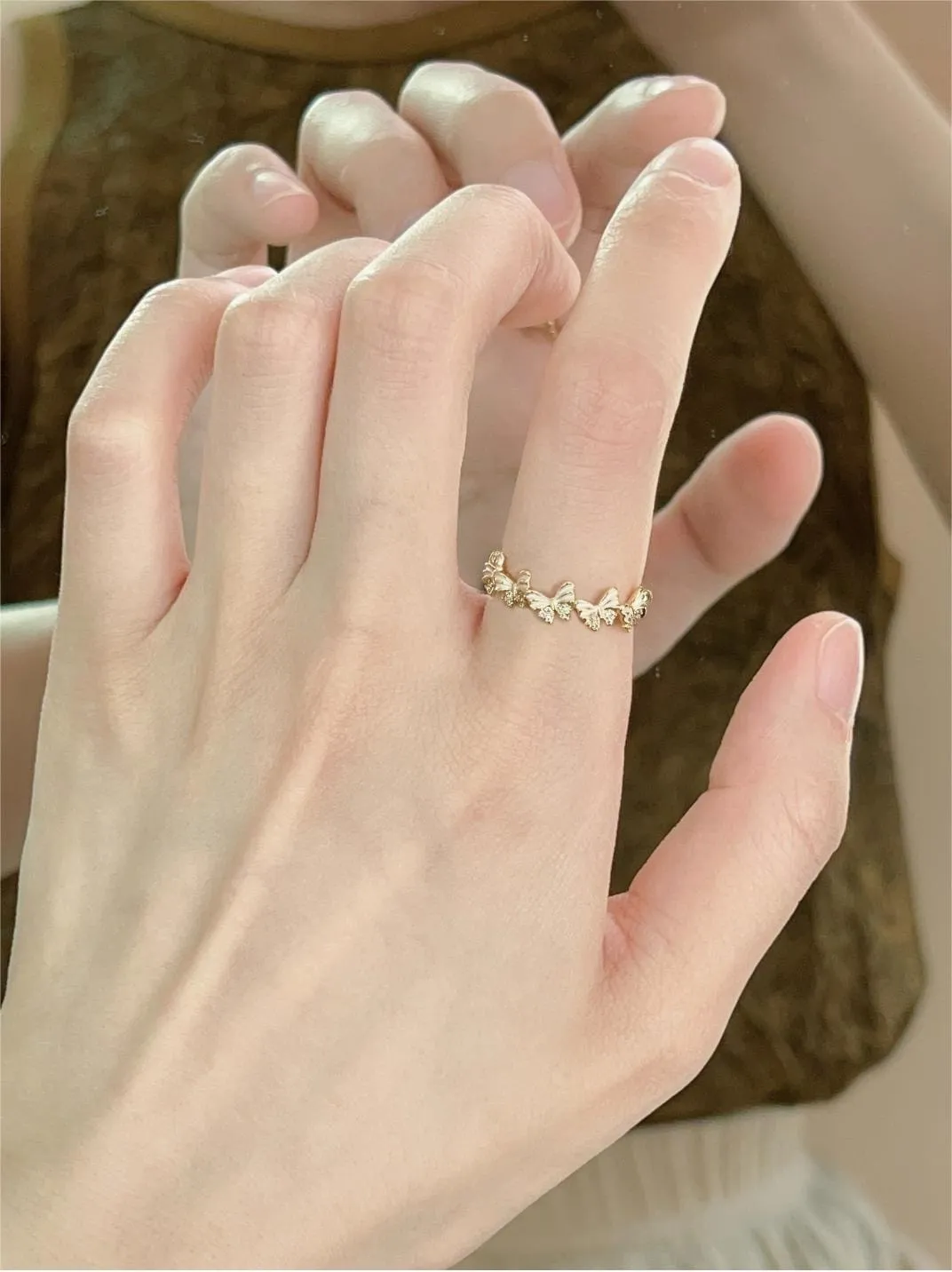 Elegant Gold Enamel Butterfly Ring