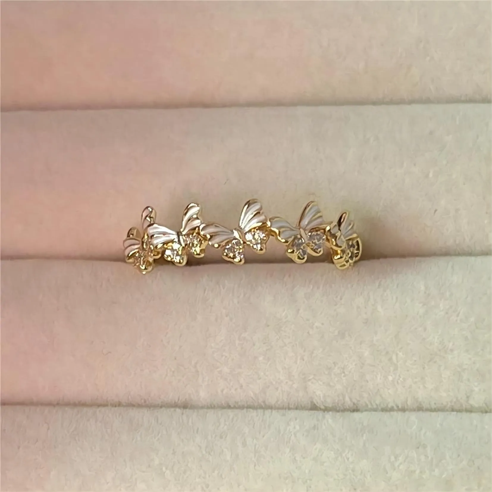 Elegant Gold Enamel Butterfly Ring