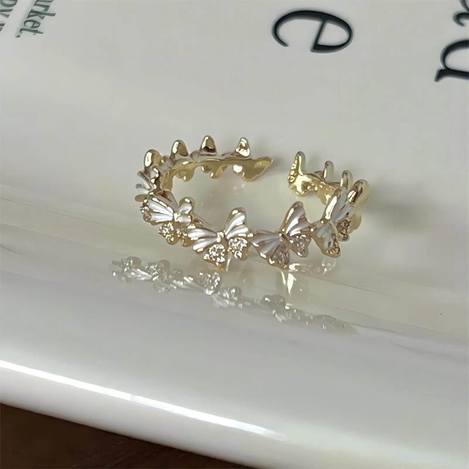 Elegant Gold Enamel Butterfly Ring