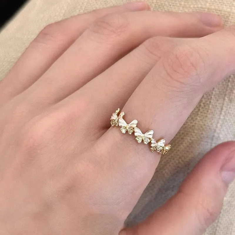 Elegant Gold Enamel Butterfly Ring