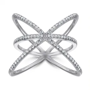 Exaggerated Zircon Three Rings Cross Silver Ring for Women