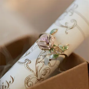 Exquisite Pink Rose Open Ring