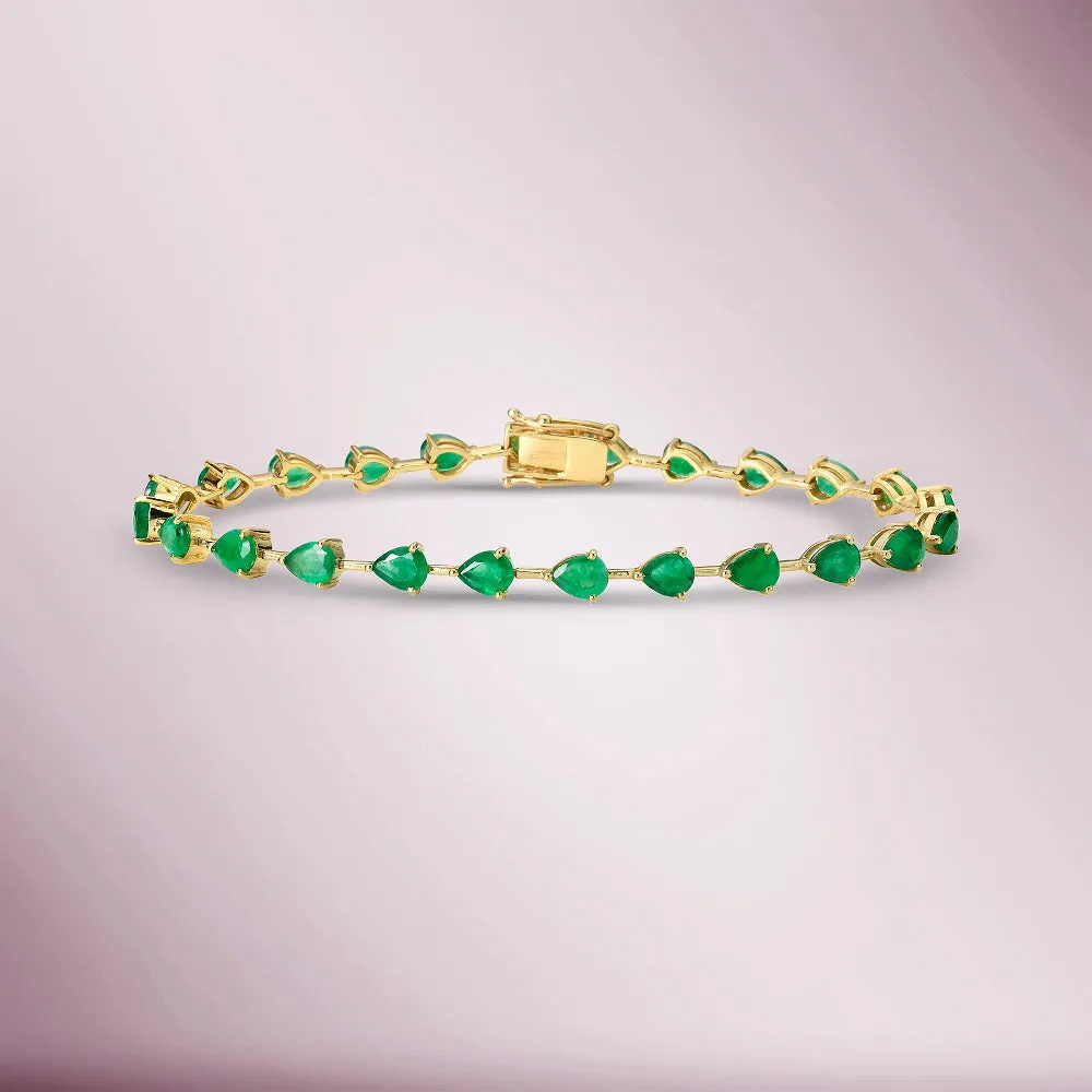 Fancy Pear Shape Emerald Bracelet (6.20 ct.) 3-Prongs Setting in 14K Gold