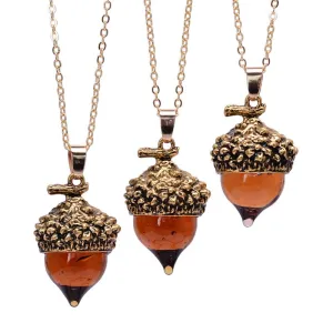 Fashion Women Glaze Acorn Cone Pendant Spinning Top Pendant Charms With Red Quartz Drop Imitate Natural Stone Necklaces Jewelry