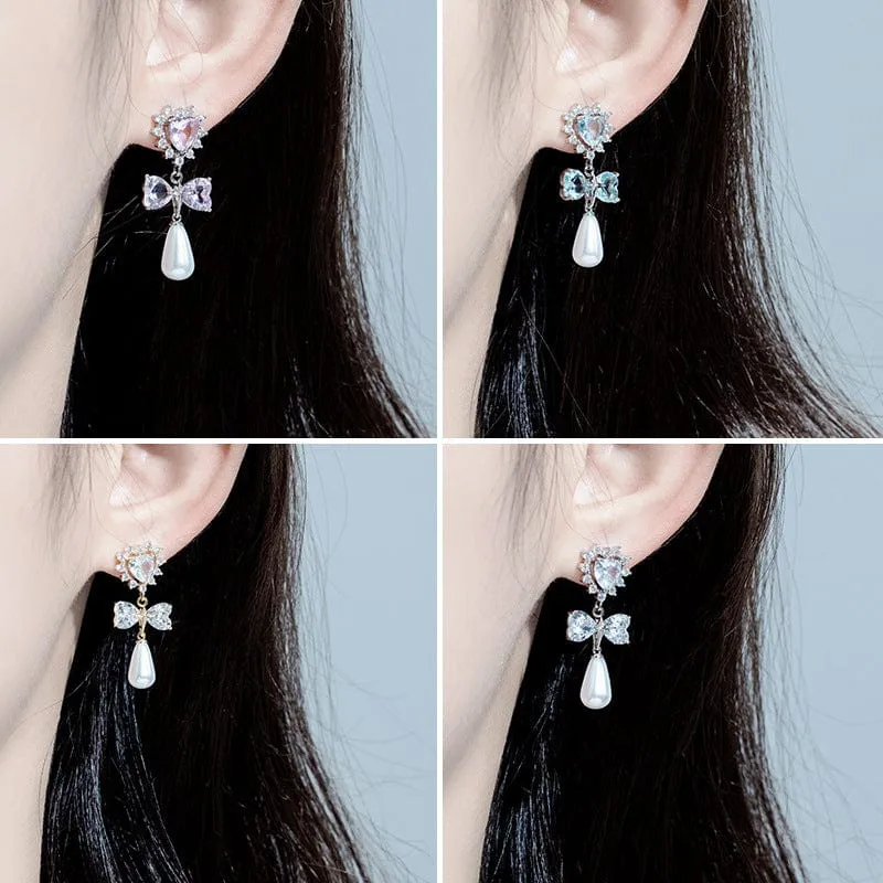 Fashionable Bowknot Heart Dangle Earrings