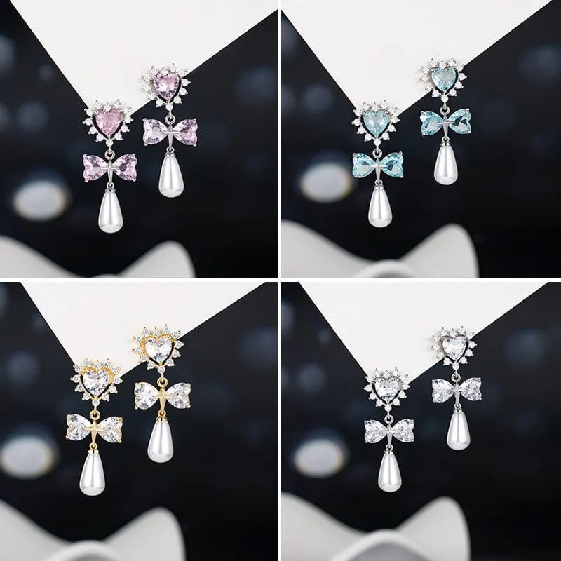 Fashionable Bowknot Heart Dangle Earrings