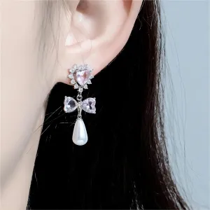 Fashionable Bowknot Heart Dangle Earrings