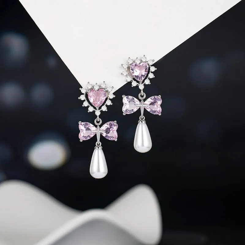 Fashionable Bowknot Heart Dangle Earrings