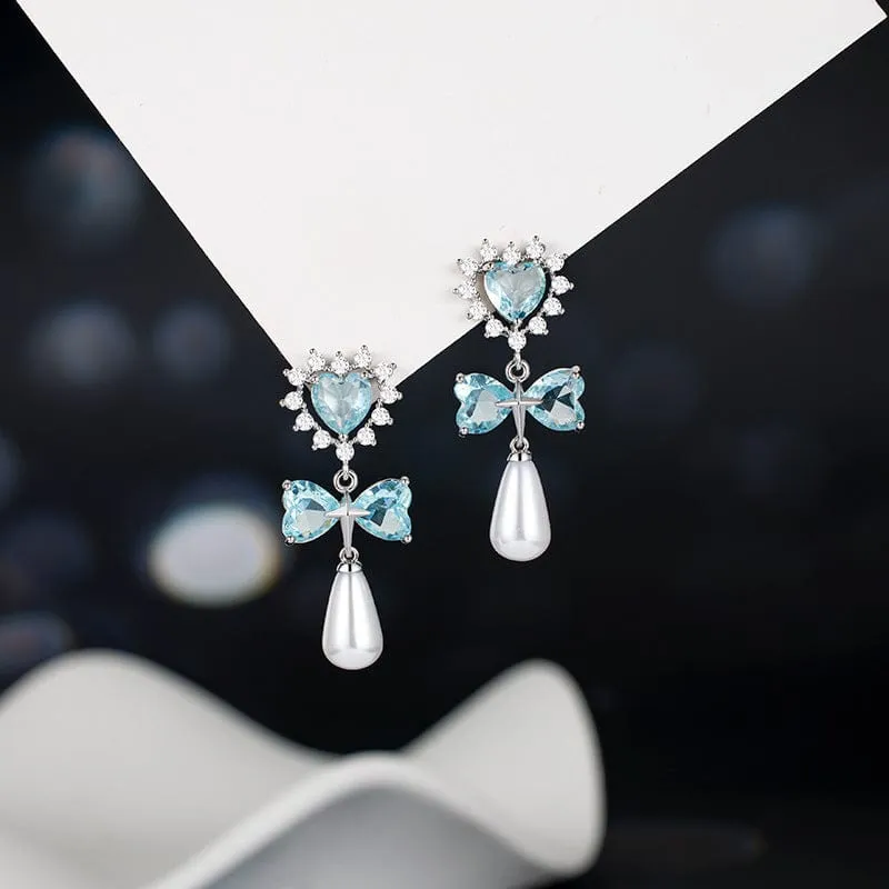 Fashionable Bowknot Heart Dangle Earrings