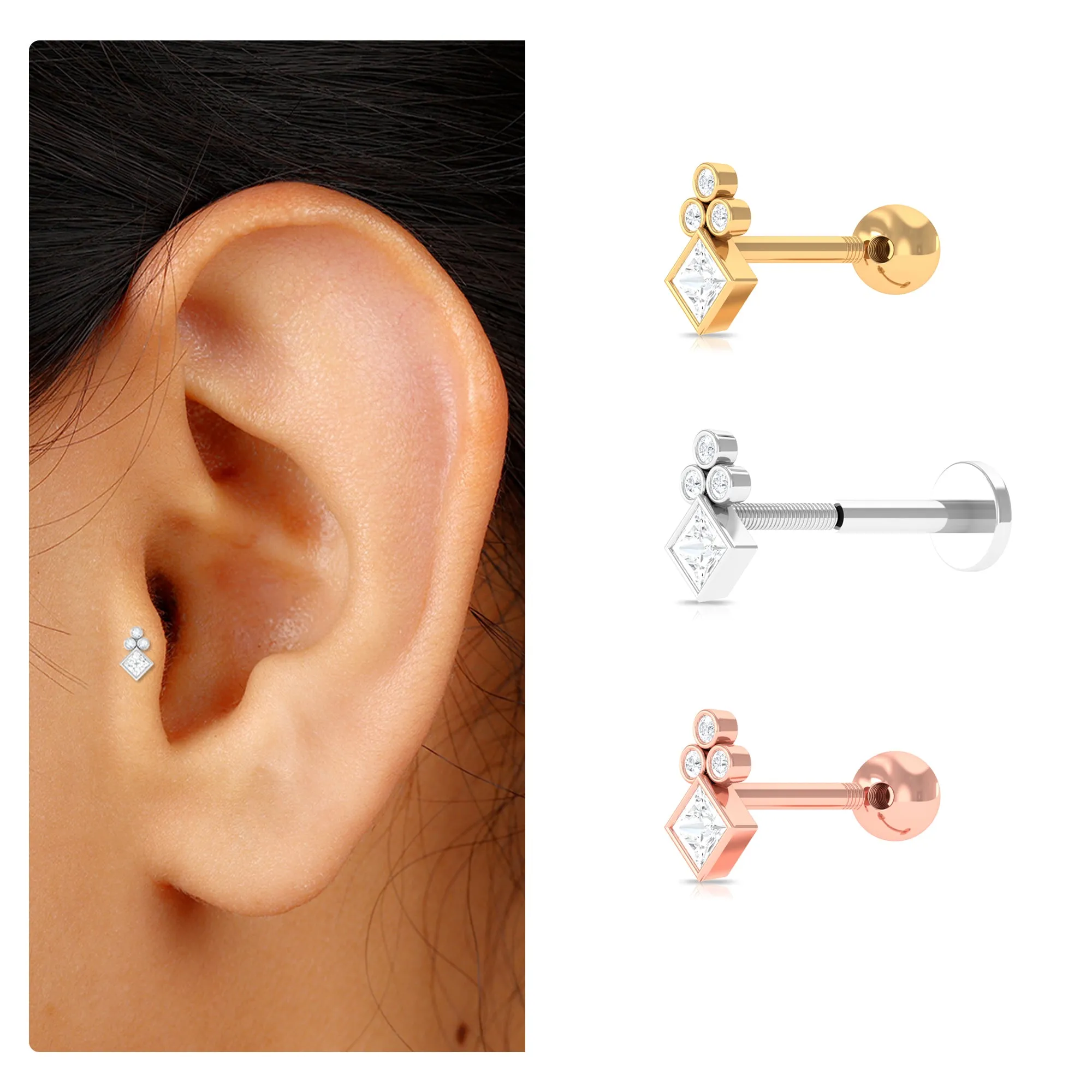 Fashionable Diamond Cluster Dainty Helix Earring